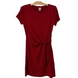 Chico's | Dress Knee Length Short Sleeve Tie Front Burgundy- Size 4 6